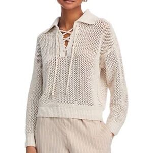 Joie Women's Textured White Shimmer Crochet Pullover Sweater